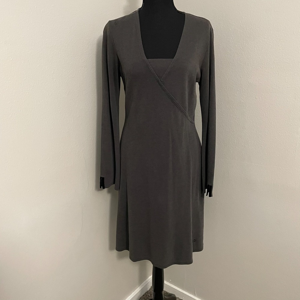 HORNY TOAD Womens Sz Medium Gray Long Sleeve Faux Surplice Dress Toad & Co - Picture 1 of 10
